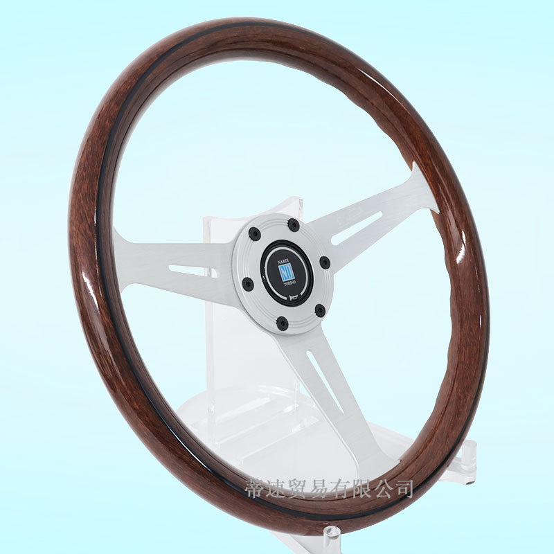 Cross-Border Best-Selling Nardi Modified 14-Inch 350mm Peach Wood Color Steering Wheel with Universal 74mm Hole Spacing and Aluminum Horn Cover