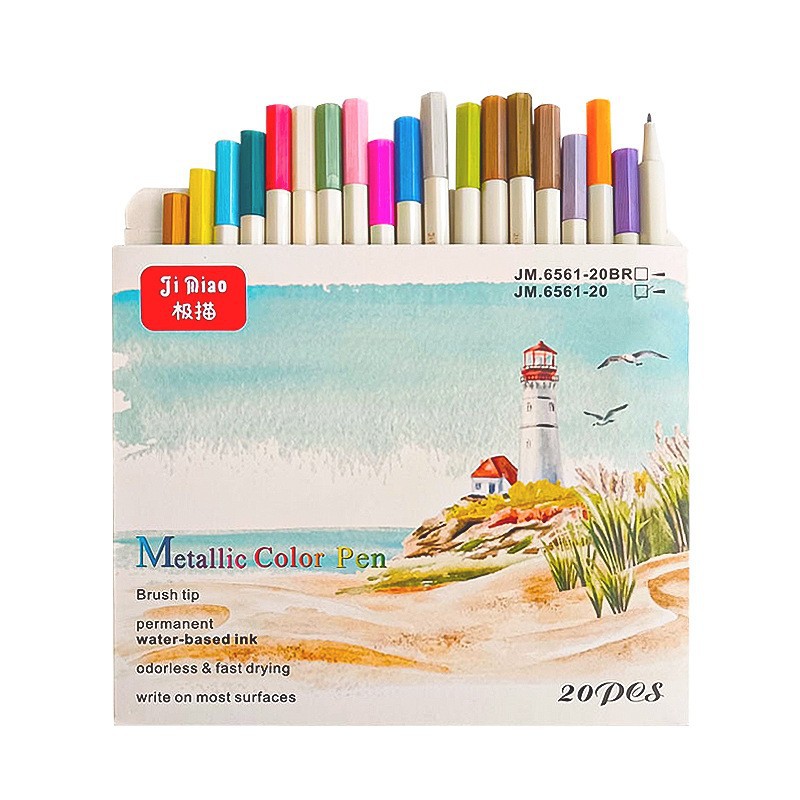 Pluma de metal 30 colores traje marcador a base de agua pluma suave cabeza de dibujos animados diario álbum acuarela pluma de graffiti de cartón negro pluma