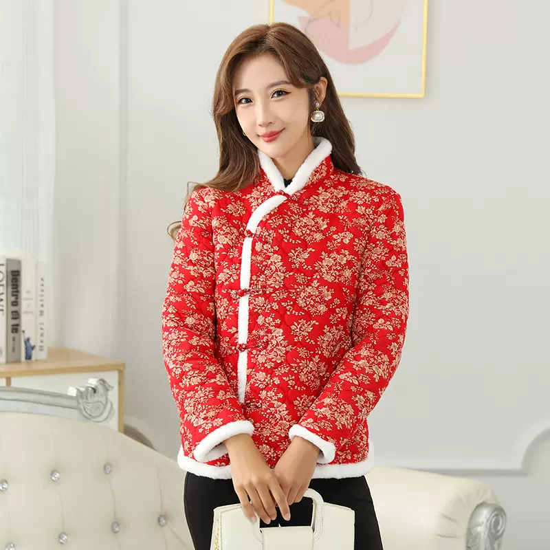 东北碎花棉袄复古盘扣风偏襟加厚御寒棉衣国风中式网红款女士棉服