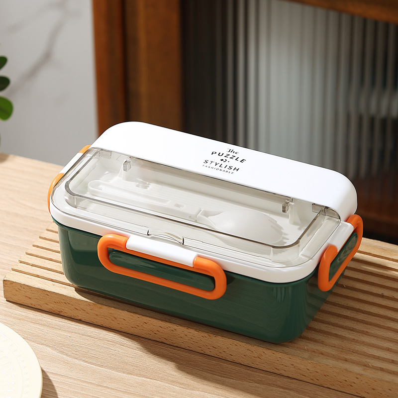 Caja de almuerzo portátil de cuatro botones caja de almuerzo de trabajador de oficina de estudiante con caja de almuerzo microondas con compartimiento de vajilla caja de almuerzo de plástico