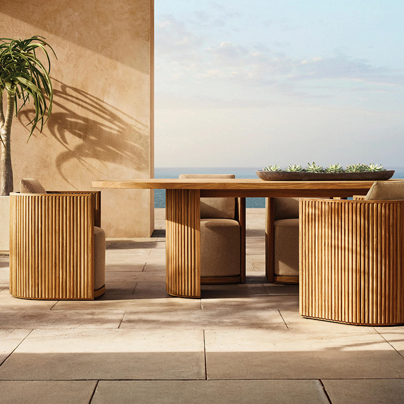 Mesa y silla de teca al aire libre de alta gama patio jardín balcón impermeable solar hotel terraza terraza ocio mesa de madera maciza
