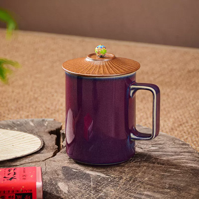 源头厂家钧窑陶瓷水杯带过滤盖子个性办公杯大容量茶杯马克杯礼品