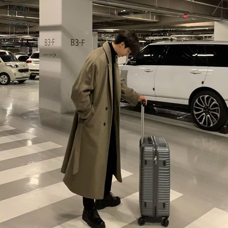 Estilo coreano versátil gabardina de media longitud primavera y otoño sobre la rodilla abrigo de lana de estilo británico abrigo suelto moda