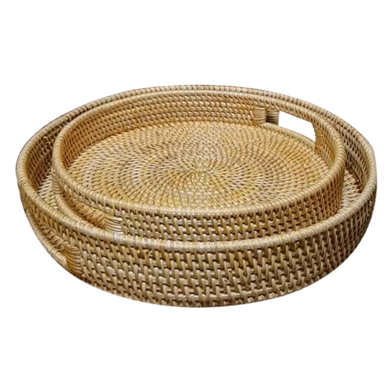 Fábrica al por mayor huafei fruta pan al vapor cesta de té caramelo merienda plato hecho a mano ratán bandeja de almacenamiento