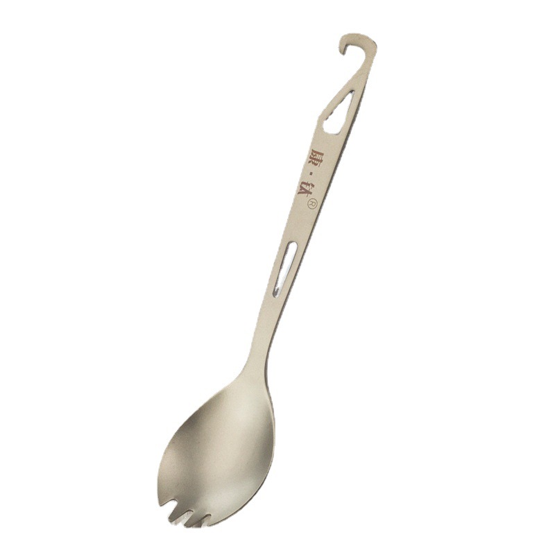 Vajilla de titanio puro para exteriores Kangtai, tenedor y cuchara de titanio, tenedor de titanio para comer, cuchara de titanio con abridor de botellas, equipo de picnic, ligero y portátil