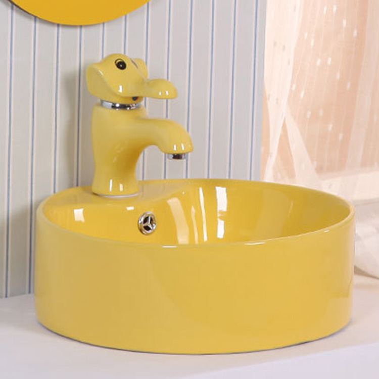 Lavabo de color para niños de jardín de infantes lavabo de cerámica tamaño pequeño lavabo para niños mesa redonda lavabo fabricante