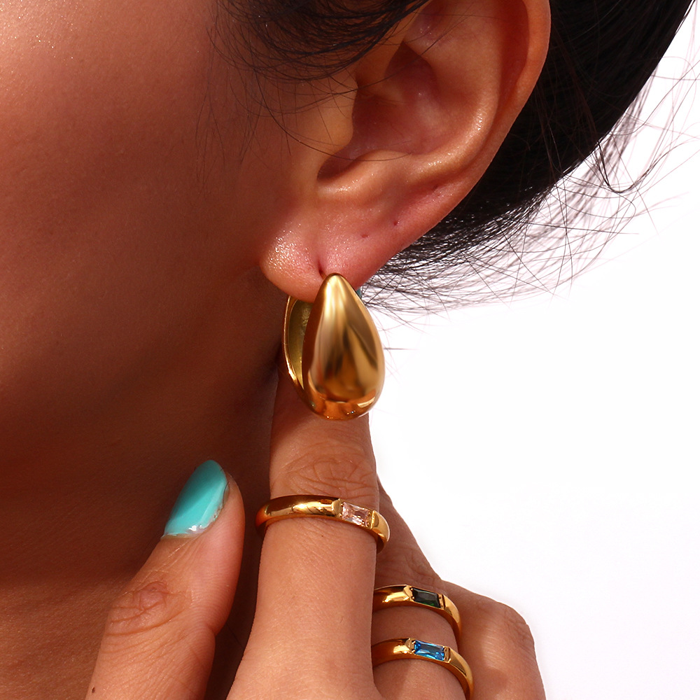 Polishing, Plating Design 1 Pair Lady Simple Style Irregular Polishing Plating Stainless Steel 18K Gold Plated Hoop Earrings