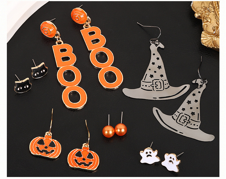 1 Set Quantity Party, Festival Occasion Alloy Material 1 Set Halloween Funny Classic Style Printing Pumpkin Letter Plating Alloy Drop Earrings Ear Studs