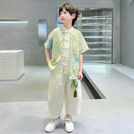 儿童装男童夏季汉服套装2026新款古风夏装短袖唐装男孩中国风潮装