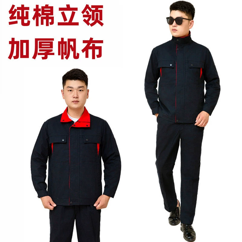 Хлопковый комбинезон с воротником-стойкой и защитой от ожогов, мужская осенне-зимняя защитная одежда для электросварочных работ, износостойкая парусиновая фабрика, ремонтная мастерская, одежда сварщика