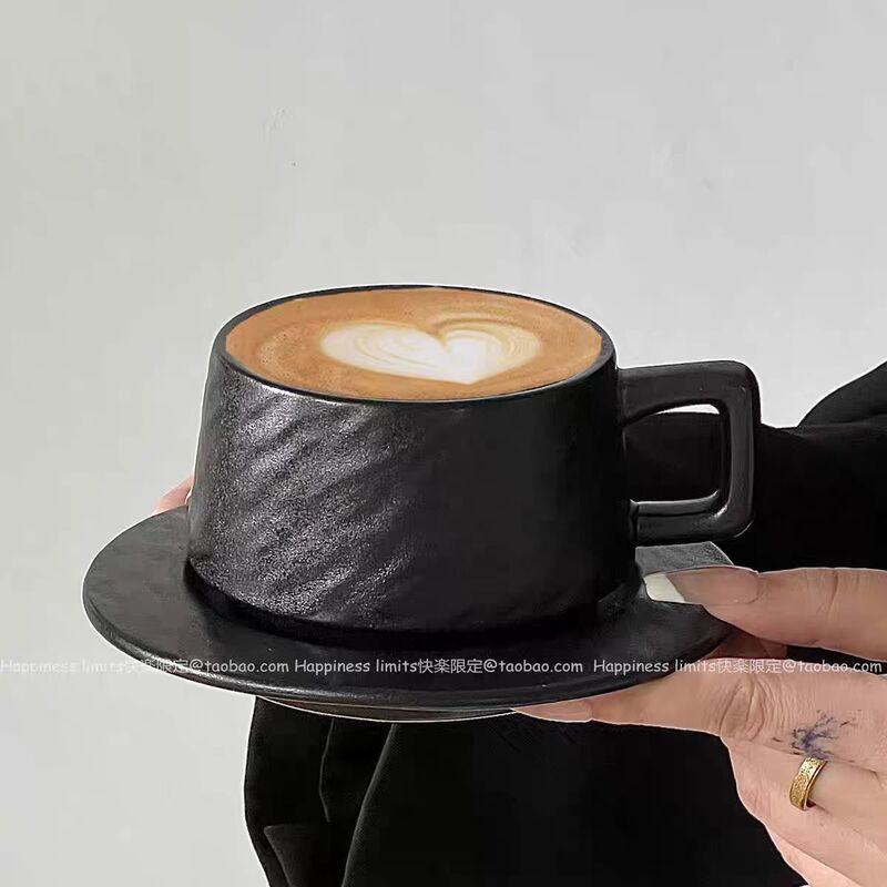 Retro Stone Pattern Coffee Cup, High-End Simple Ceramic Cup, Exquisite Latte Art Cup, Cappuccino Mocha Cup and Saucer