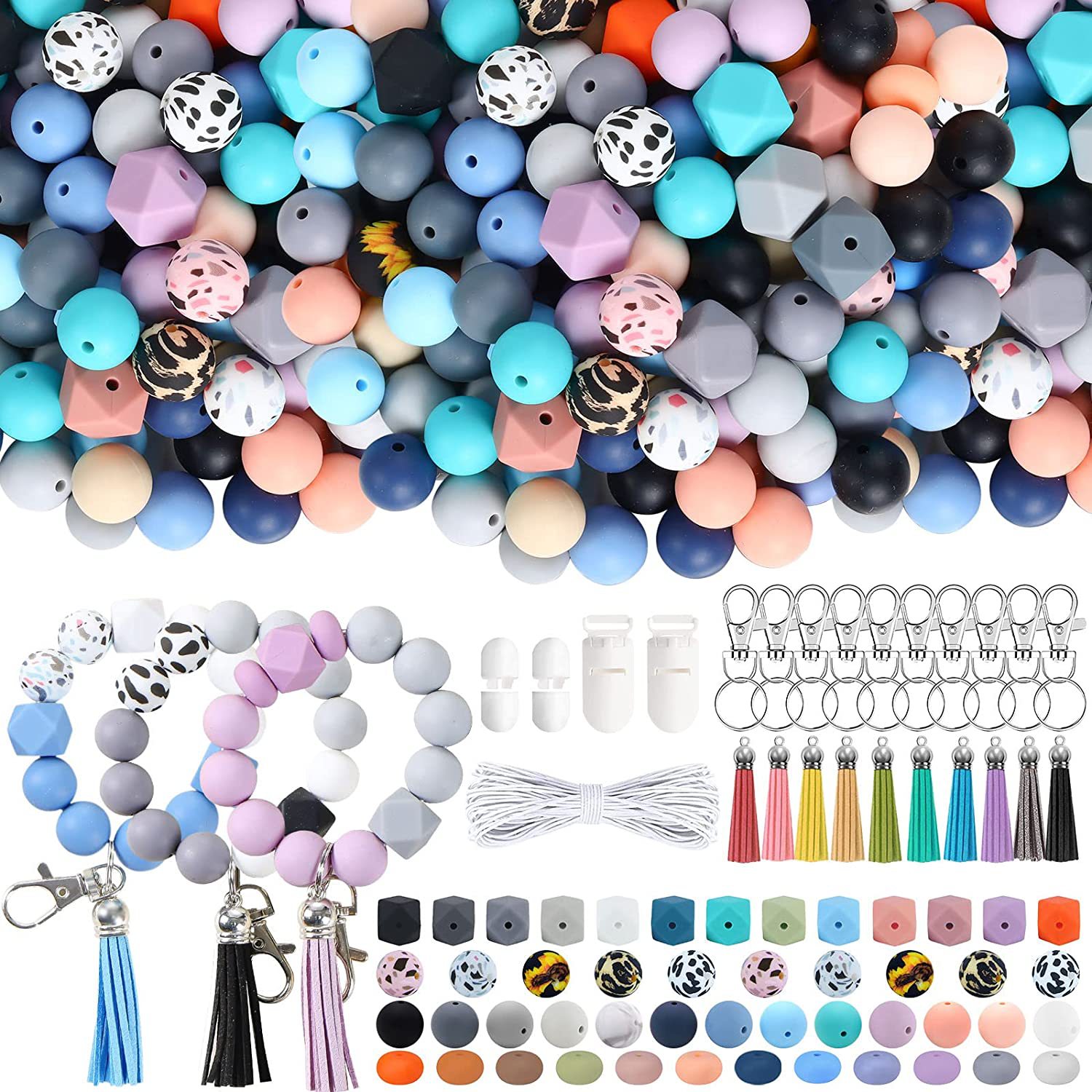 225 cuentas sueltas de silicona de colores 15mm Impresión de transferencia de agua de calidad alimentaria cuentas de silicona DIY Cadena de chupete accesorios pulsera de silicona