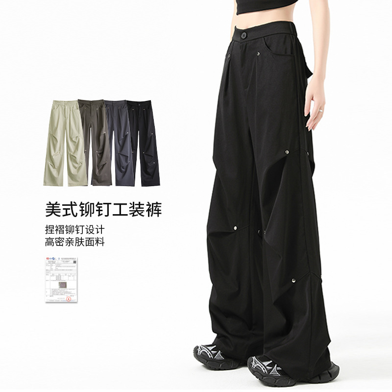 2026 Spring/Summer Women's Cargo Pants New Style Warm Pants High Waist Loose Casual Pants Petite Fleece-Lined Straight Wide-Leg Pants 2026 Spring/Summer Women's Cargo Pants New Style Warm Pants High Waist Loose Casual Pants Petite Fleece-Lined Straight Wide-Leg Pants