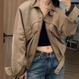 American Style Short Deerskin Fleece Coat Women's 2024 Autumn and Winter New Vintage Thickened Loose Lapel Casual Jacket Top
