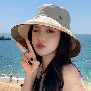 新款撞色防紫外线盆帽遮阳帽子女士夏季薄款大檐海边出游旅行帽