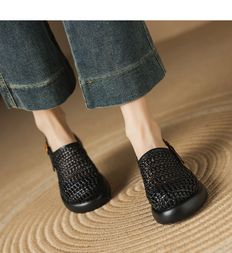 Sandal cao gót nữ đế dày gót vuông mũi hở phong cách La Mã — đen chi tiết 12
