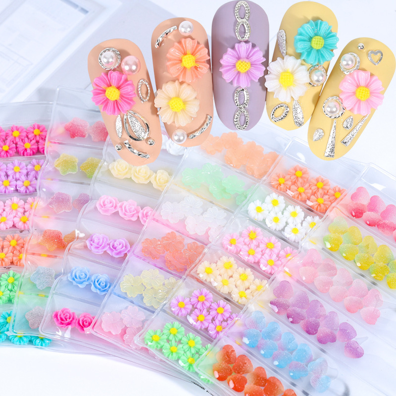Candy Flower Jelly Flower Six-compartment Bag Nail Jewelry Stereo Resin Flower Nail Decoration Material DIY Cross-border Candy Flower Jelly Flower Six-compartment Bag Nail Jewelry Stereo Resin Flower Nail Decoration Material DIY Cross-border