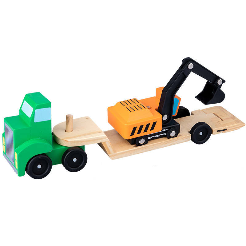 Cross-border children's wooden simulation engineering vehicle double-deck transport vehicle fire truck excavator aircraft nut tool toy car