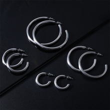 欧美时尚圆形不锈钢耳环高级感男夸张C形空心管真空保色电镀耳钉