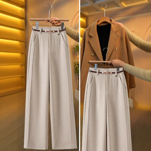 毛呢直筒裤垂感糯米裤女2025秋冬新款时尚宽松阔腿裤加绒西装裤子