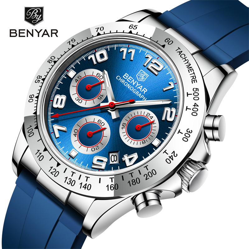 BENYAR Binya 5192M nuevos hombres multi-funcional de seis pines calendario luminoso de negocios reloj deportivo al aire libre
