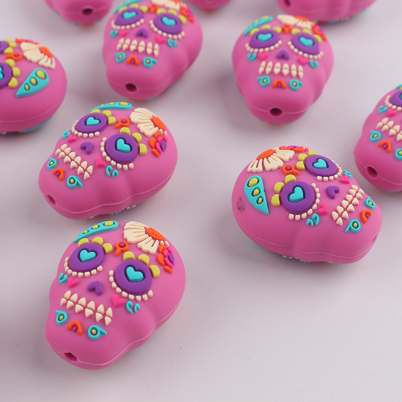 Cuentas de silicona transfronterizas de Halloween 3D creativas calabaza esqueleto cuentas decorativas diy accesorios goteo cuentas