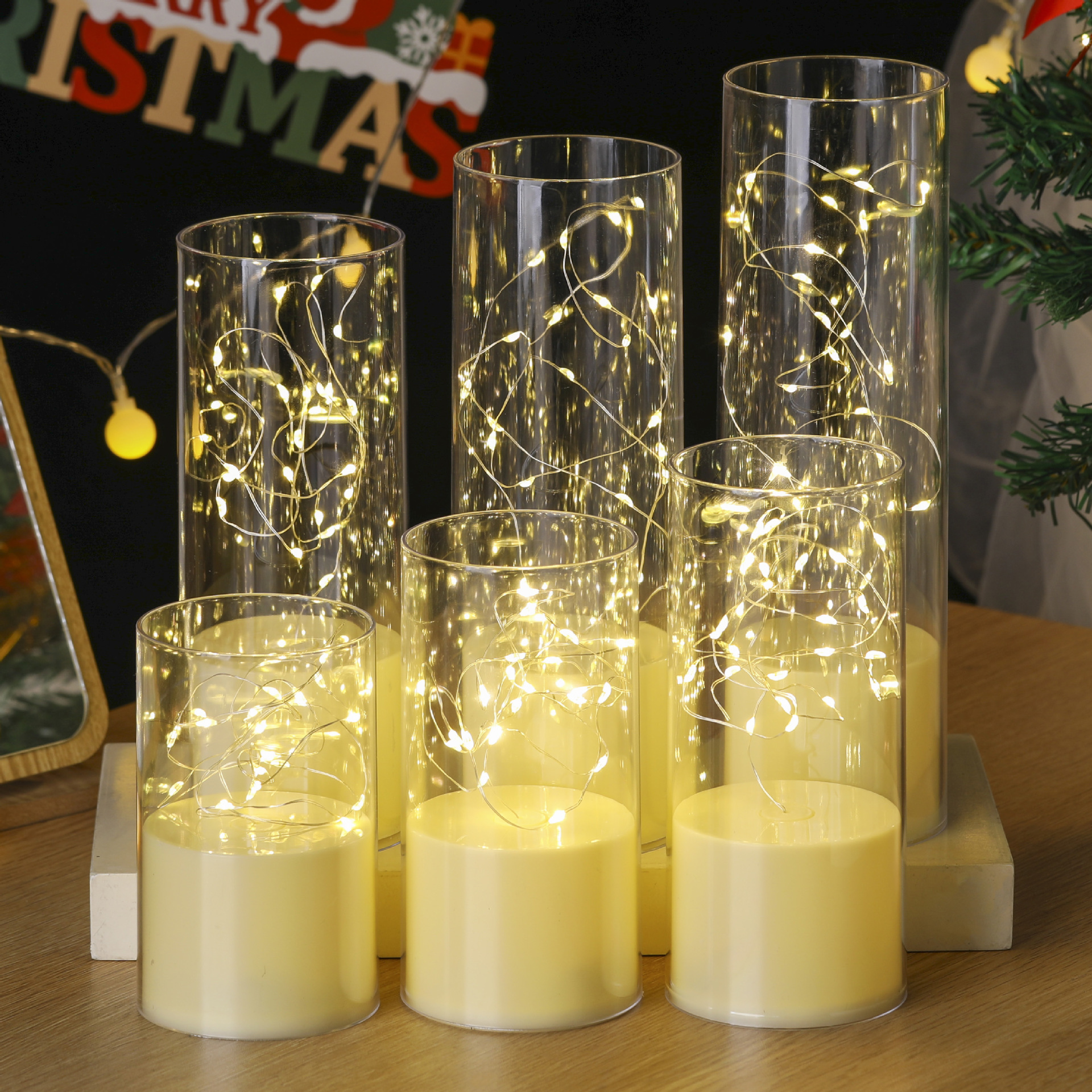 新品 圣诞装饰灯创意满天星发光玻璃罩防尘罩圣诞小夜灯家