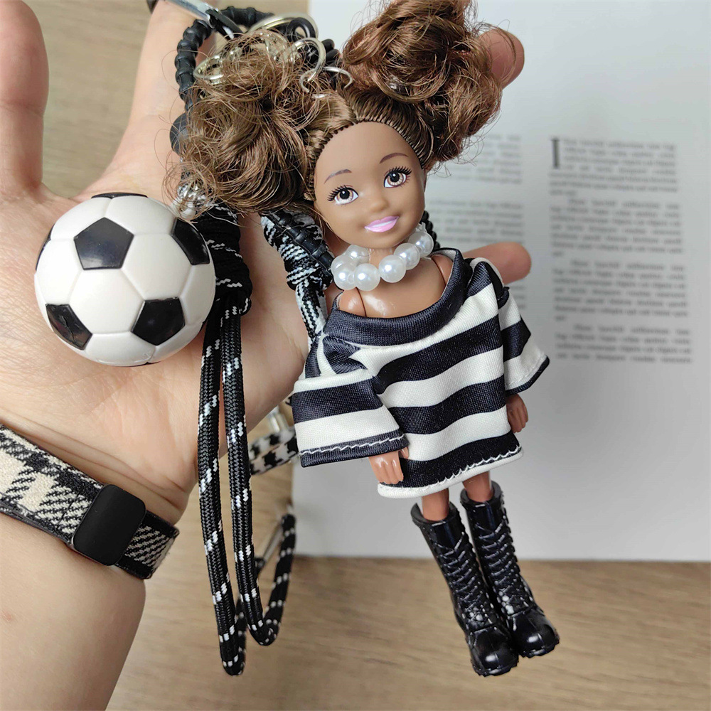 Doll, Stripe, Football Pattern 1 Piece Imitation Pearl Plastic Polyester Doll Stripe Football Heart Clasp Closure Bag Charms