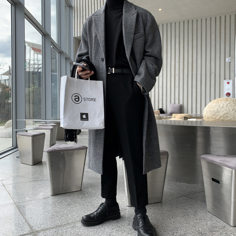 2023 invierno guapo espesado abrigo de lana de los Hombres estilo coreano gota-hombro abrigo de lana elegante capa casual FK800