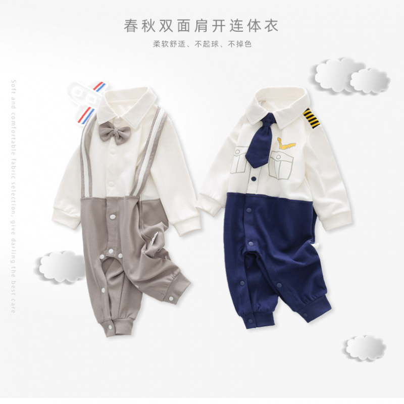 Baby Jumpsuit Clothes, Pure Cotton Baby Spring and Autumn Long-Sleeved Romper, Newborn Autumn and Winter Crawling Clothes, Outdoor Clothes, Formal Wear