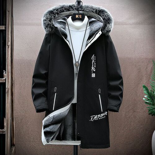 Puffer Jacket Men's Overcoat 2024 Winter Fleece Lined Thick Cotton Coat Mid-Length Winter Coat Korean Style Fashion Cotton Padded Jacket