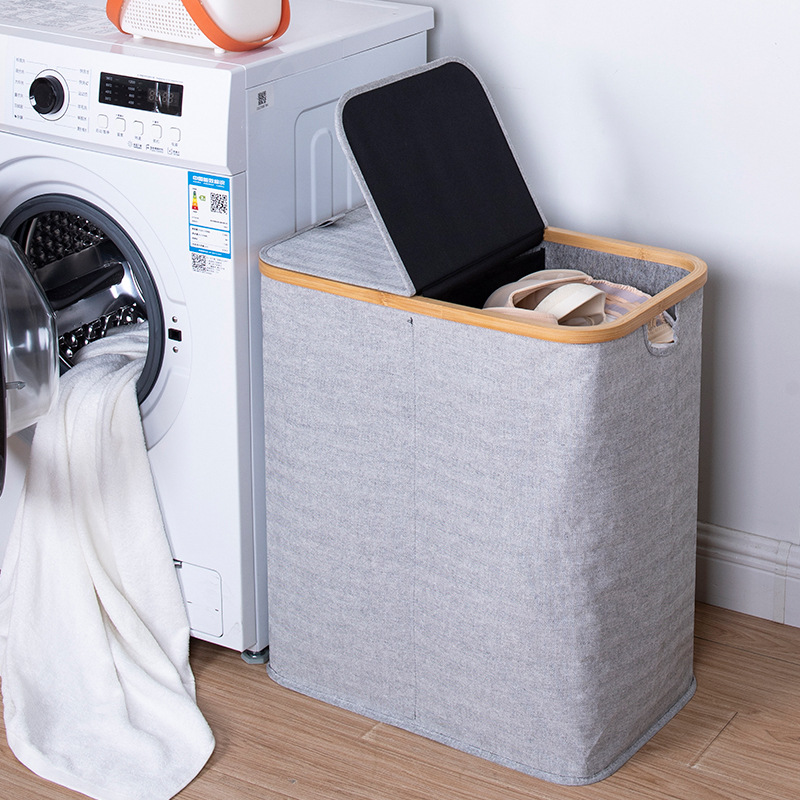 Cesta de ropa sucia portátil de bambú anillo casero cesto de ropa sucia tela oxford cesto de ropa impermeable caja de almacenamiento de ropa plegable