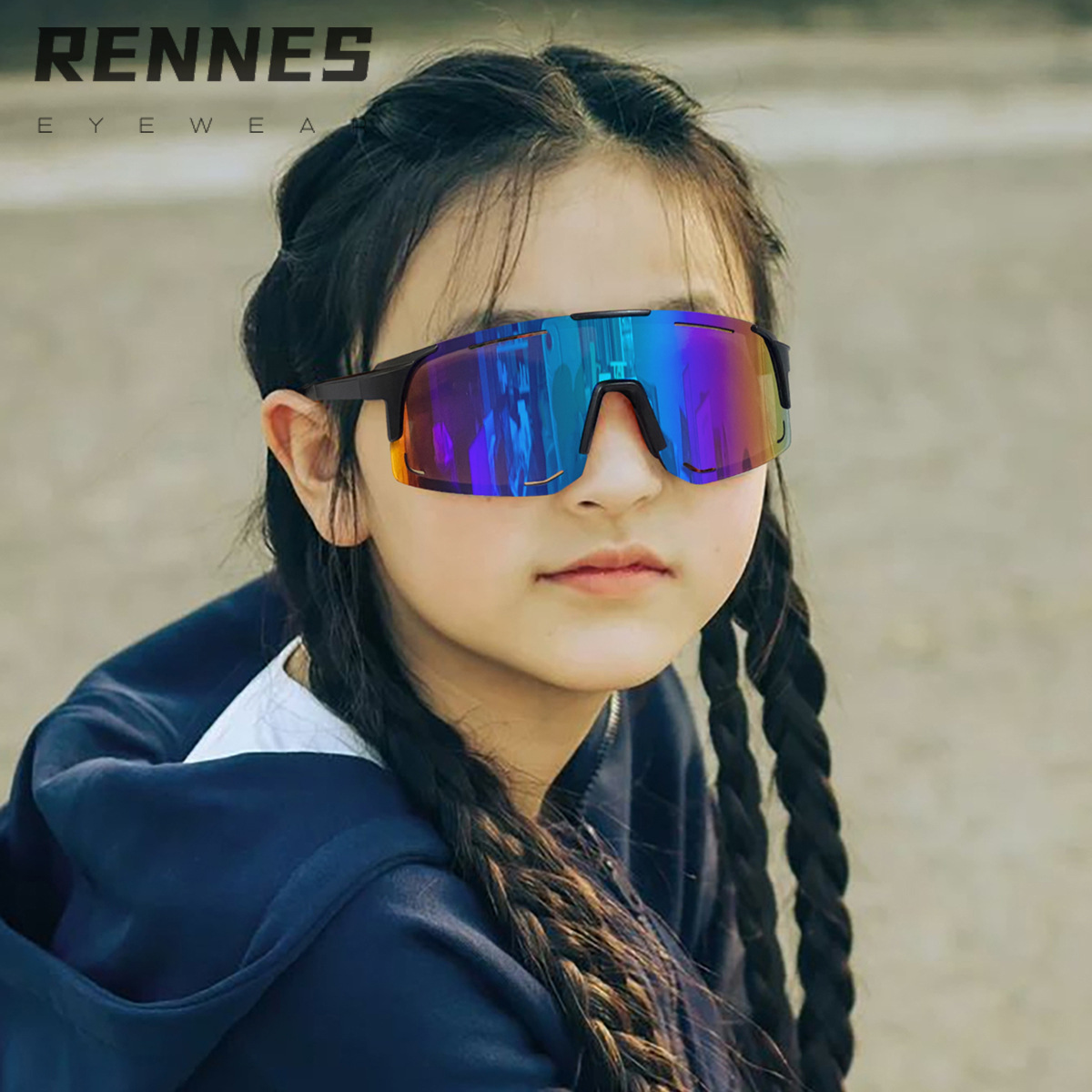 2024 Cross-border spot para niños nuevas gafas de sol a prueba de viento para ciclismo al aire libre con montura grande de una pieza, gafas de sol para niños y niñas