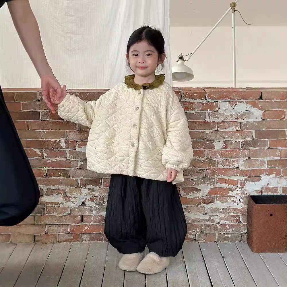 Children's Soft and Thin Cotton-Padded Jacket 2025 Autumn and Winter Korean Version for Boys and Girls with Fleece Lining, Quilted Diamond-Patterned Coat, Cocoon-Shaped Top