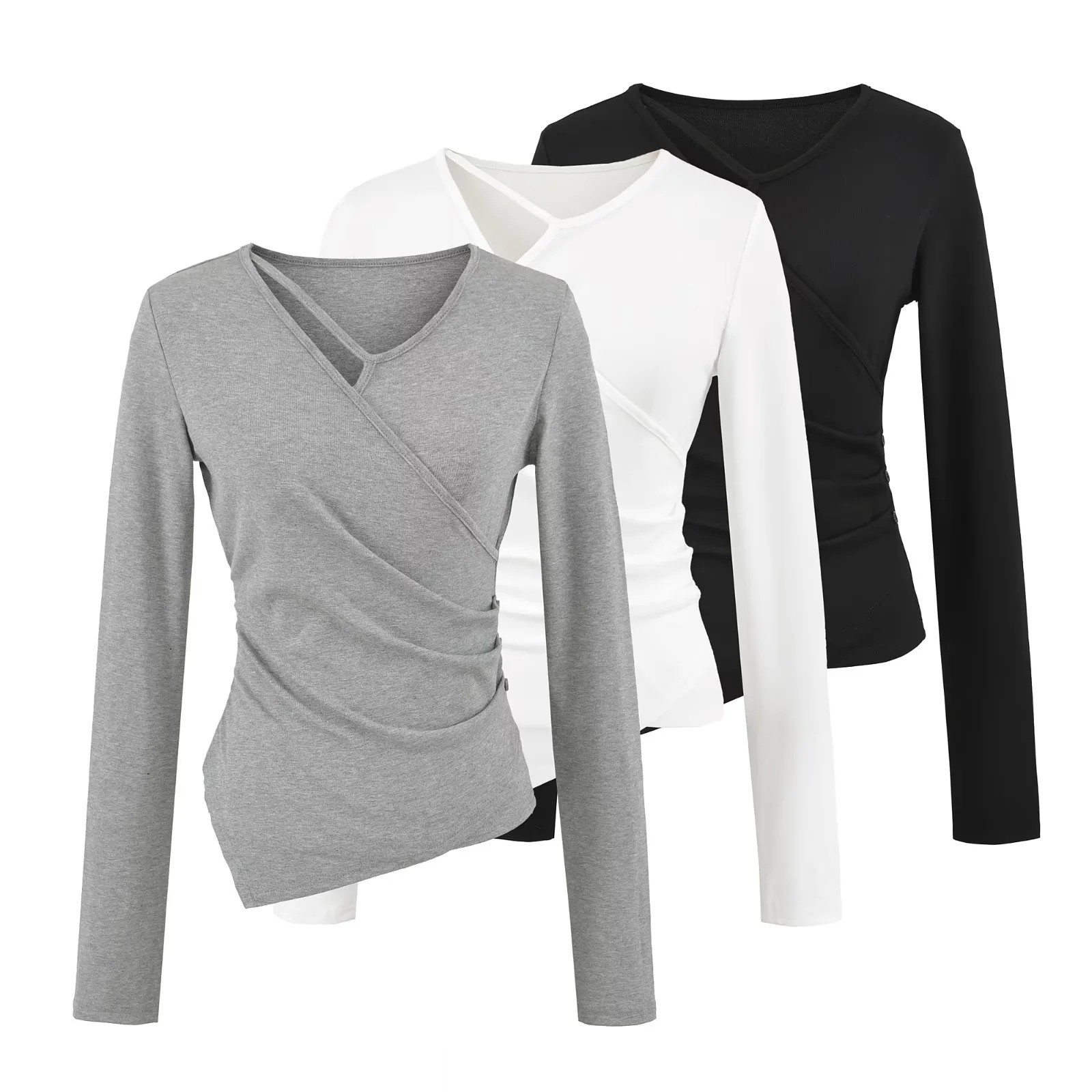 988-新款长袖T恤女装秋冬打底衫内搭不规则纯欲风气质时尚潮上衣