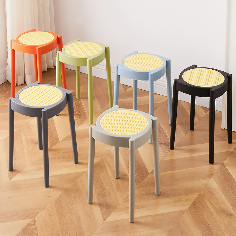 Plastic stool for home use, stackable hollow round stool, simple living room dining stool, Nordic stylish creative windmill stool