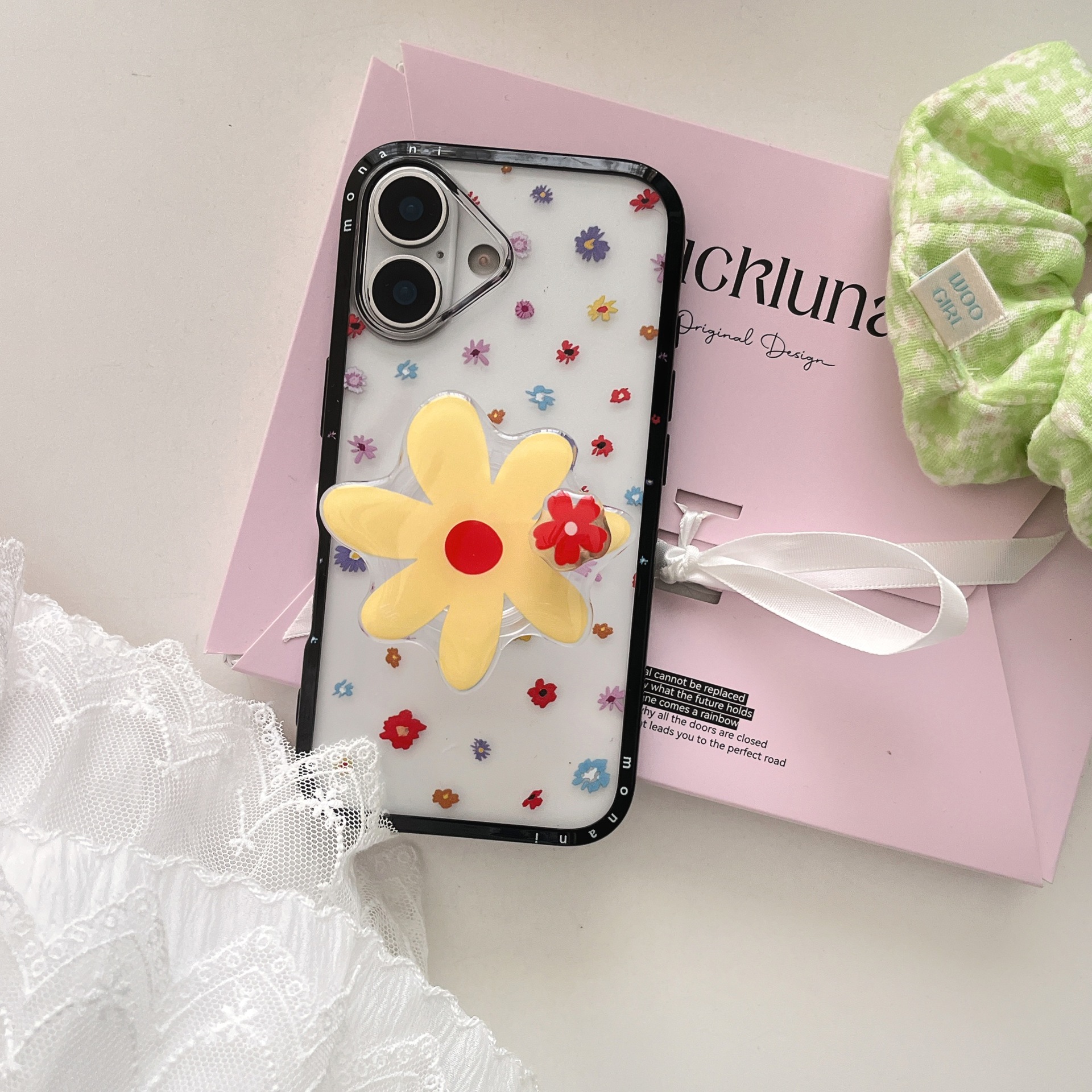 Flores de colores de primavera de niña simple para Apple 15ProMax funda para teléfono móvil 16Pro nicho 14/13 Mujer 16