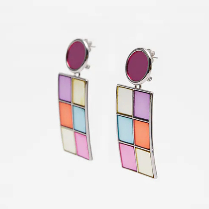 European And American Geometric Square Exaggerated Lattice Earrings display picture 4