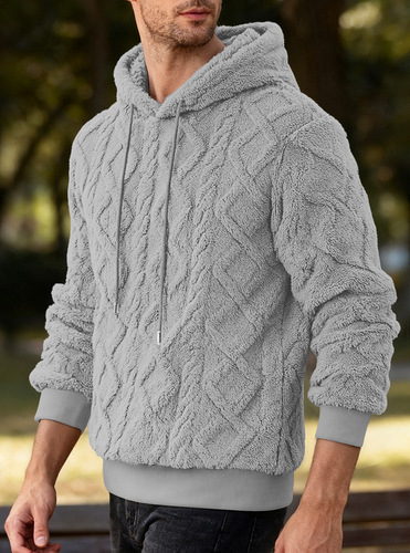 Men's Hooded Sweatshirt for Autumn and Winter, Loose Pile Fleece Casual Apparel, Padded, Floral Print, Crew Neck Sweatshirt