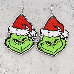 国境を越えた新型欧米クリスマスGrinch木製イヤリング緑毛怪クリスマスプレゼント吊り木イヤリング耳飾り