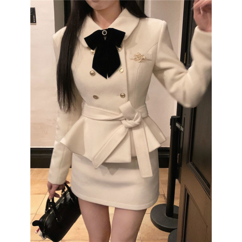 新款财阀千金风高级感套装潮ins韩系温柔复古绑带上衣半裙两件套|undefined