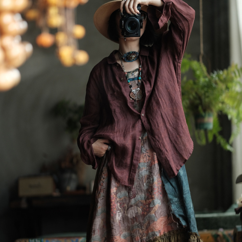 Luoguni Original Design Retro Washed Ramie Loose Shirt Literary Wear Cardigan Shirt 2040 Zhu Xian Luoguni Original Design Retro Washed Ramie Loose Shirt Literary Wear Cardigan Shirt 2040 Zhu Xian