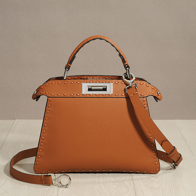 Handmade Wax Thread Sewn Hand-Held Cross-Body Shoulder Bag Bag First Layer Cowhide New Accordion Bag Casual Kitten Bag for Women Handmade Wax Thread Sewn Hand-Held Cross-Body Shoulder Bag Bag First Layer Cowhide New Accordion Bag Casual Kitten Bag for Women