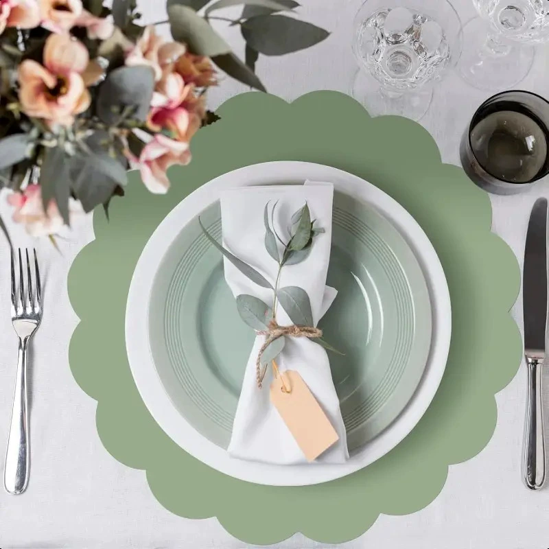 Трансграничная амазонка хвост зеленая цветочная бумажная столовая коврик квадратная волнистая одноразовая настольная коврик свадебная вечеринка