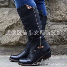 跨境2019外贸新款女靴欧美骑士靴低跟高筒靴女亚马逊