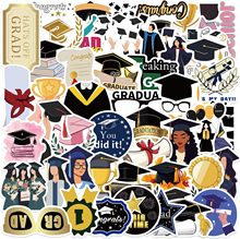 跨境毕业派对装饰贴纸光面永久背胶学士帽图案标签贴纸物品封装贴