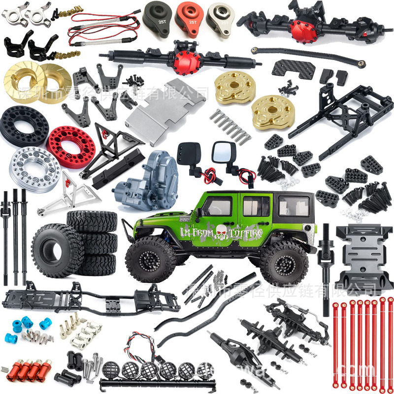 1/10 Remote Control Car Scx10 Rc Car Accessory Set Wheel Hub Rearview Mirror Tire Skin Counterweight Front and Rear Axle Drive Shaft