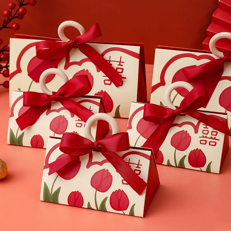 Handheld gift box, European–Chinese style, champagne red, sizes S/M/L