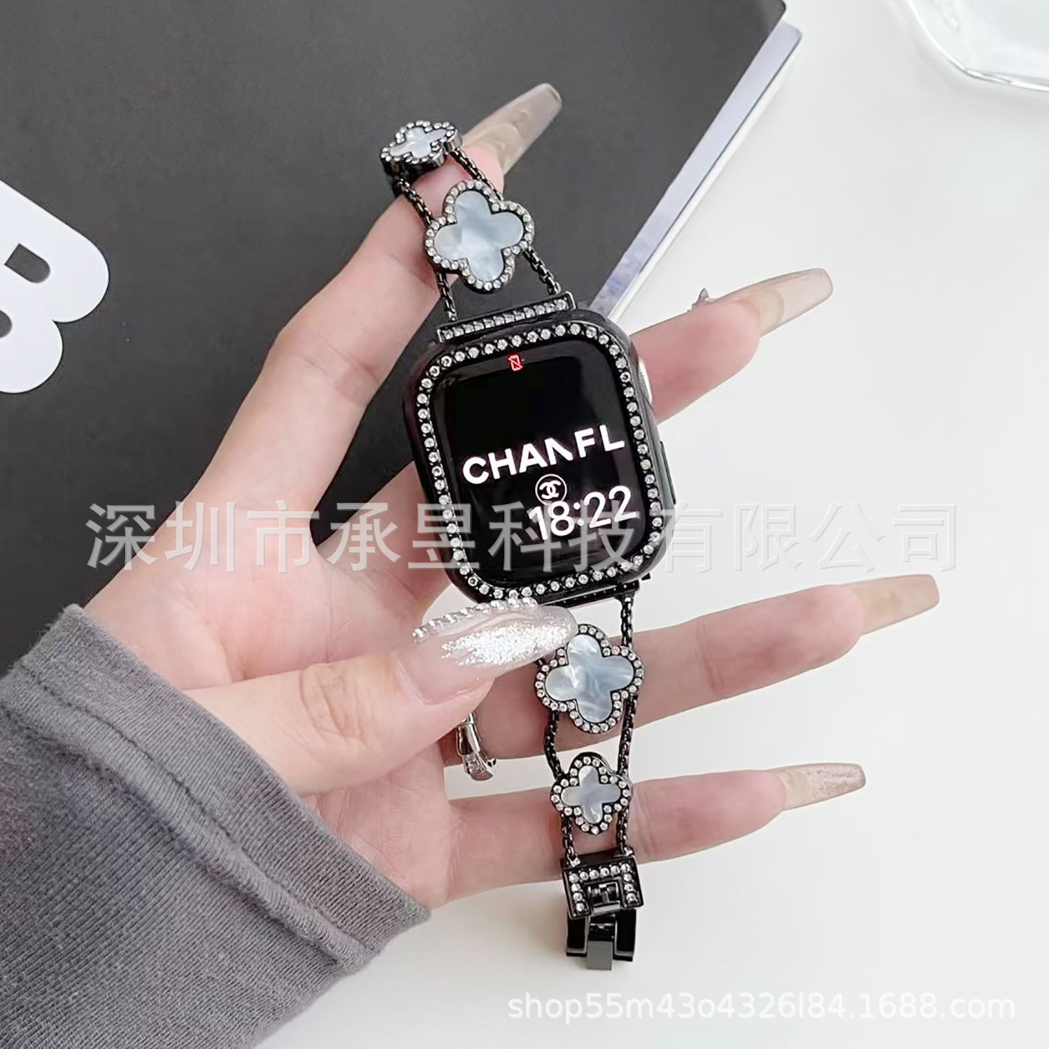 Adecuado para la manzana de cuatro Hojas de Trébol de metal correa de reloj de manzana watch7/SE/6/5/4/32 diamante incrustado cadena de reloj