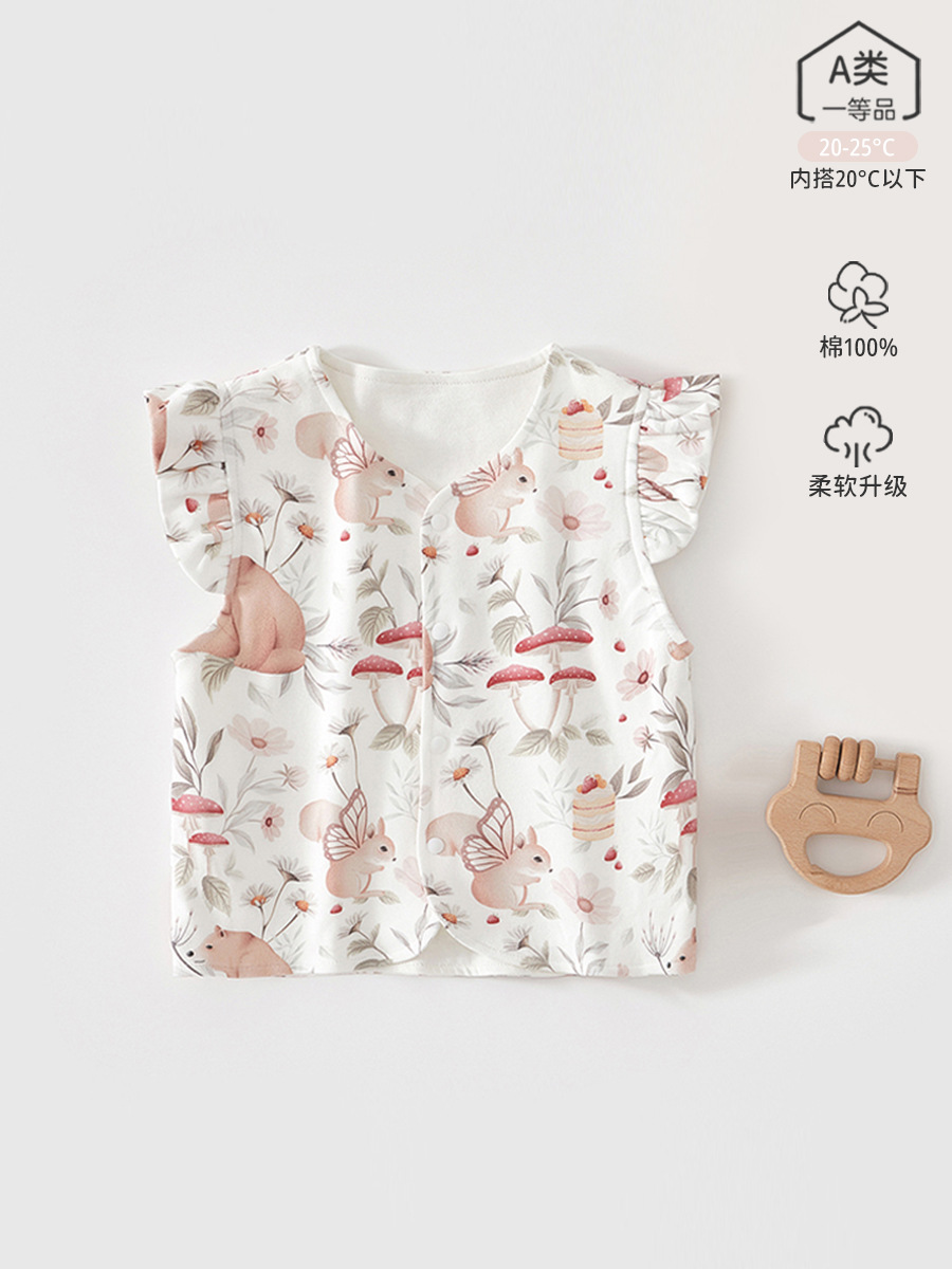 Chaleco de bebé recién nacido primavera y otoño ropa de bebé vestido de hombro de otoño chaleco de doble capa de algodón vestido con clip de caballo para mujeres